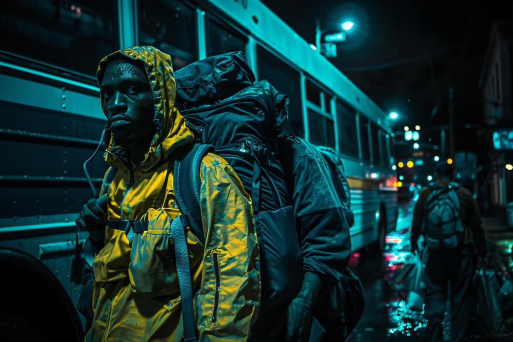 Person walking home at night